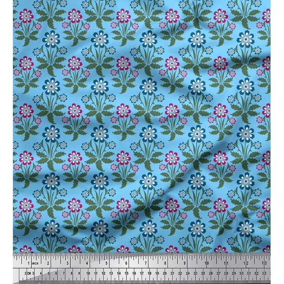Soimoi Cotton Voile Fabric Leaves & Floral Artistic Print Fabric by The Yard 56 Inch Wide