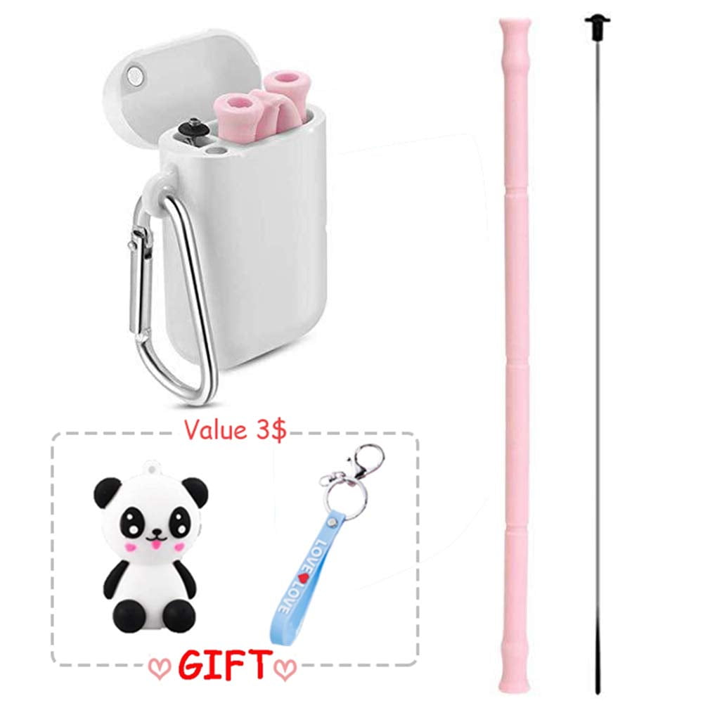 Reusable Collapsible Silicone Straw With Case Foldable Drinking Straws