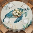 thumbnail image 3 of Round Tablecloth Beach Coastal Theme Waterproof Oil Proof Polyester Table Cloth Cover Decor for Home Dining Outdoor,Patio,Parties, 54" Dia. Vintage Sea Turtle, 3 of 9