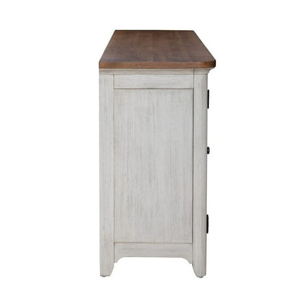 Liberty Furniture Farmhouse Reimagined 80 Inch TV Console  - Antique White with Chestnut Tops