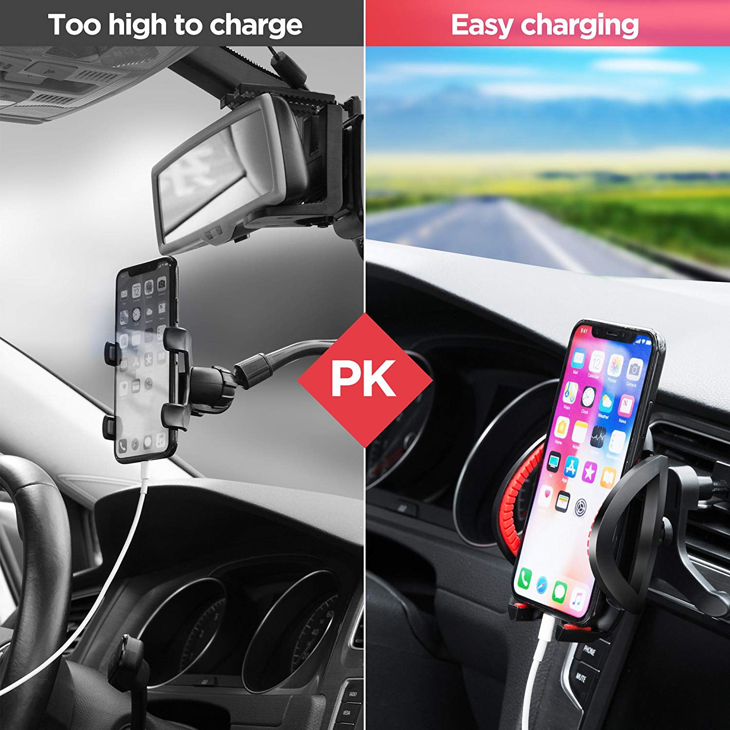 Ipow Car Phone Mount Holder Hands Free Car Phone Holder Dashboard Gravity Cell Phone Holder Mount with Auto Retractable Clamp Maximum Angle