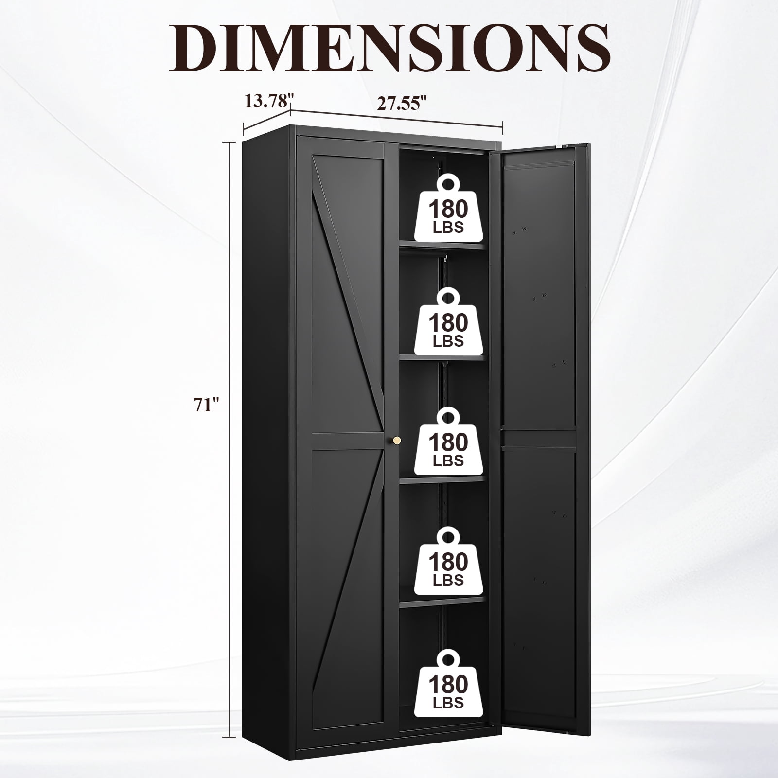 2 Doors Metal Storage Cabinet Kitchen Pantry Cabinet With Adjustable Shelves Tall Steel Cabinet Locker For Kitchen, Living Room, Dining Room and Office