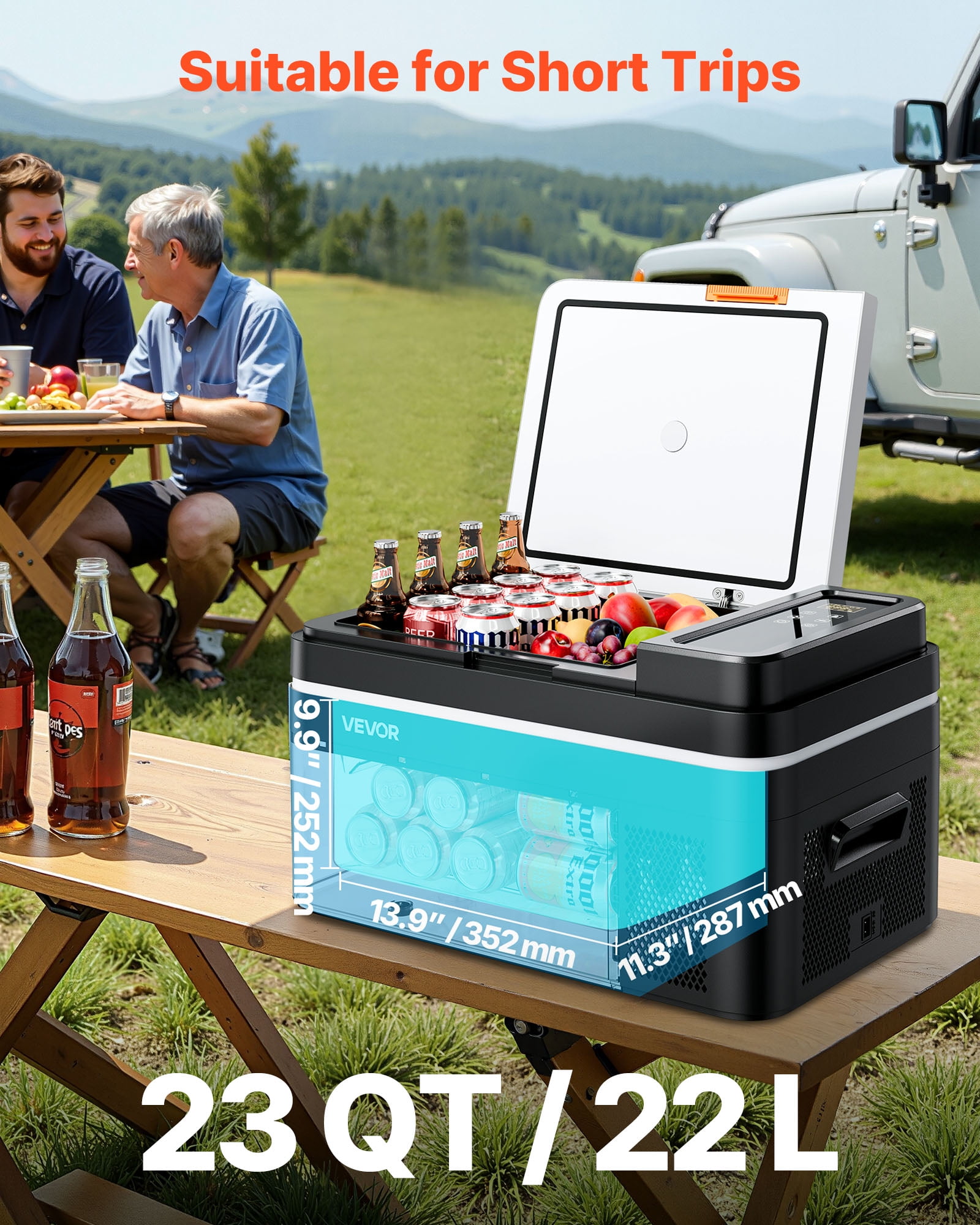 VEVOR Car Refrigerator, DC 12/24V AC100-240V Compressor Electric Cooler, -4°F to 68°F Car Fridge with APP Control, 23 QT Cars Freezer for RVs, Campsites, Boats, Camping, Fishing, 45W Portable Freezer