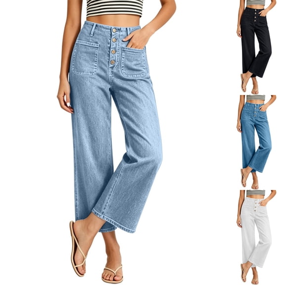 Levmjia women's high waisted jeans, pocket casual jeans, vintage cropped pants
