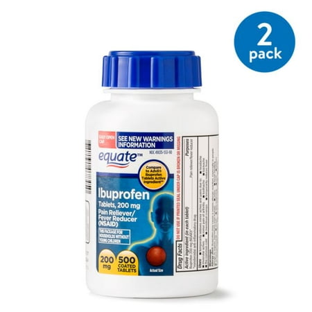 (2 Pack) Equate Pain Relief Ibuprofen Coated Tablets, 200 mg, 500