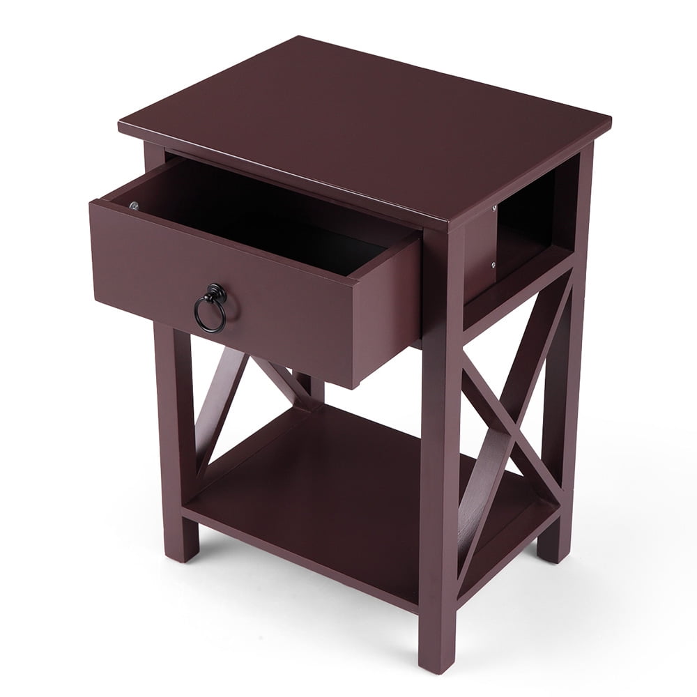 Bedside Table with Drawer, SESSLIFE Brown Nightstand Set of 2, End