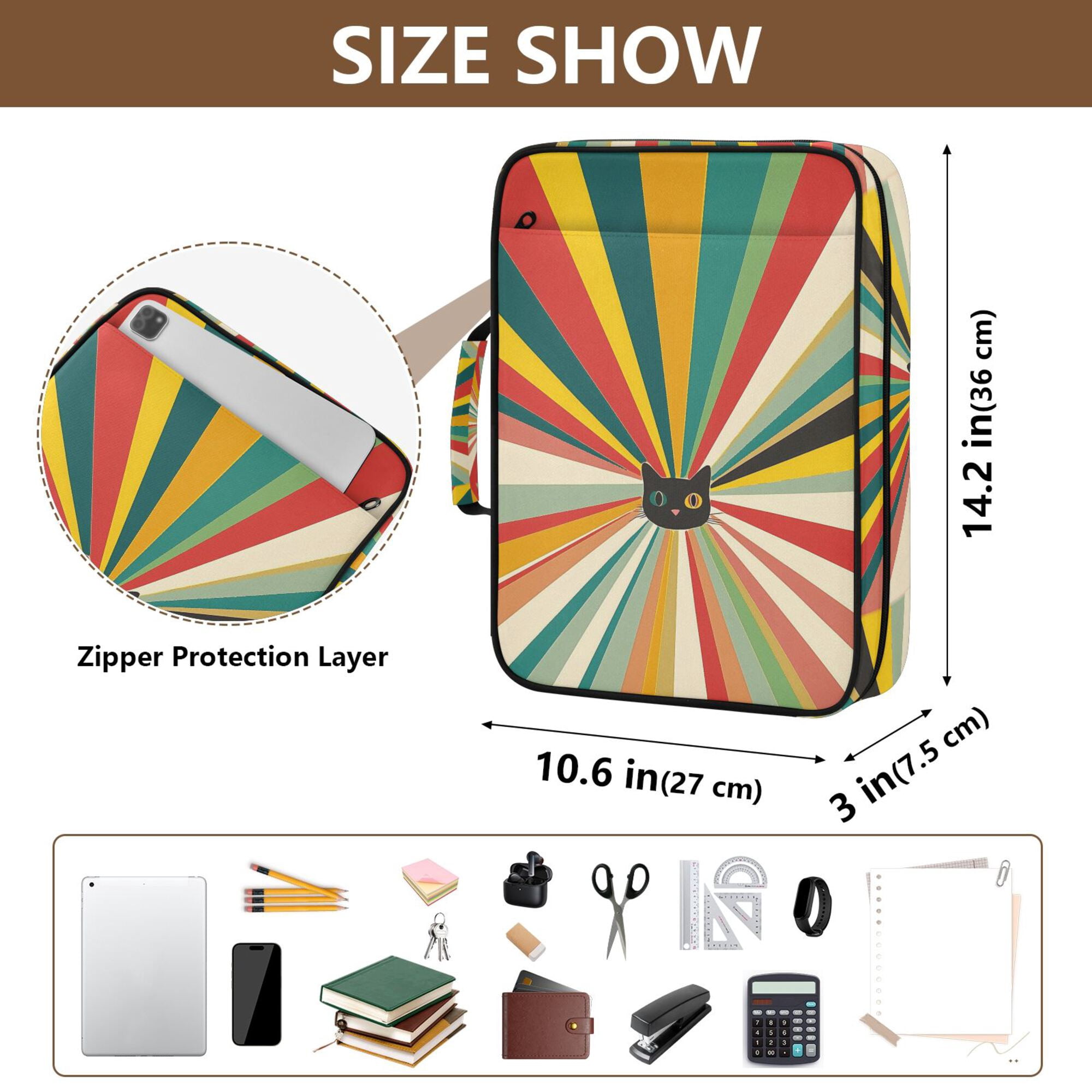 FORMRS Accordion File Folder A4 Size 7-Pocket Expanding Document Organizer Bag with 3 Ring Binder, Colorful Cat