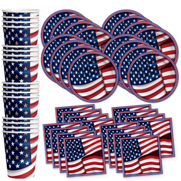 Birthday Galore American Flag Patriotic Party Supplies Set Plates Napkins Cups Tableware Kit for 16