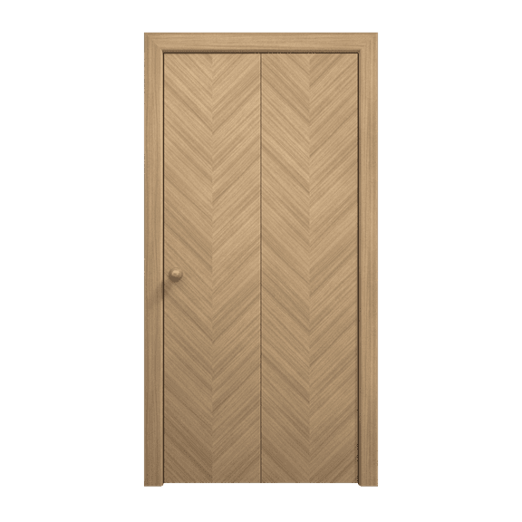 Sliding Closet Bi-fold Doors 36 x 80 inches | Ego 5005 Natural Oak | Sturdy Tracks Moldings Trims Hardware Set | Wood Solid Bedroom Wardrobe Doors