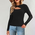 thumbnail image 2 of Htigea Women's Cutout Sweaters Ribbed Knit Long Sleeve Stretch Slim Fit Pullover Lightweight Fall Base Layer Tops Black XL, 2 of 6
