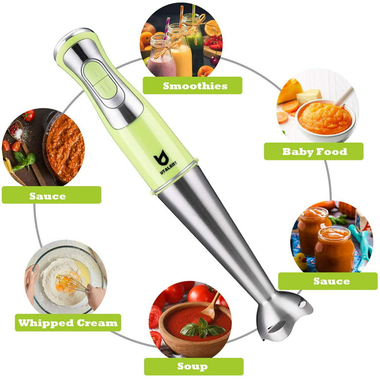  Immersion Hand Blender, Utalent 5-in-1 8-Speed Stick Blender  with 500ml Food Grinder, BPA-Free, 600ml Container, Milk Frother, Egg  Whisk, Puree Infant Food, Smoothies, Sauces and Soups - Green