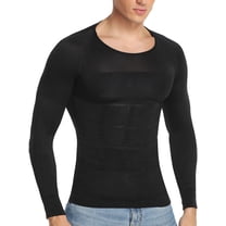 QRIC 2 Pack: Mens Compression Shirt Body Shaper Workout Top Slimming Shapewear Shirt Abs Abdomen Undershirts Long Sleeve