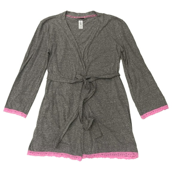 Womens Lightweight Gray & Pink Knee Length Bathrobe Bath Robe Medium