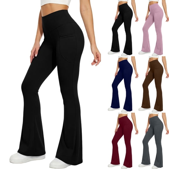 Yoga Pants with Pockets for Women High Waisted Tummy Control Stretchy Flare Leggings Breathable Bootcut Workout Pants