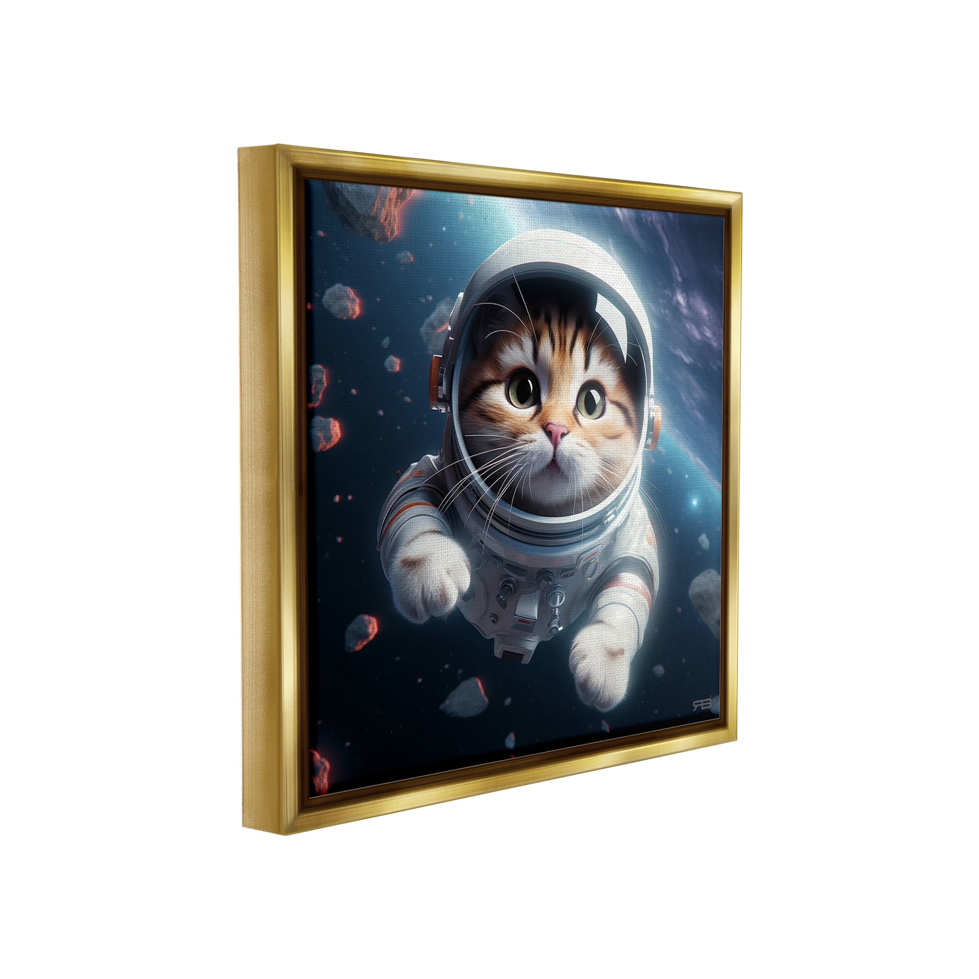 Stupell Industries Astronaut Cat in Space Animals & Insects Painting Gold Floater Framed Canvas Art Print Wall Art, 25 x 25