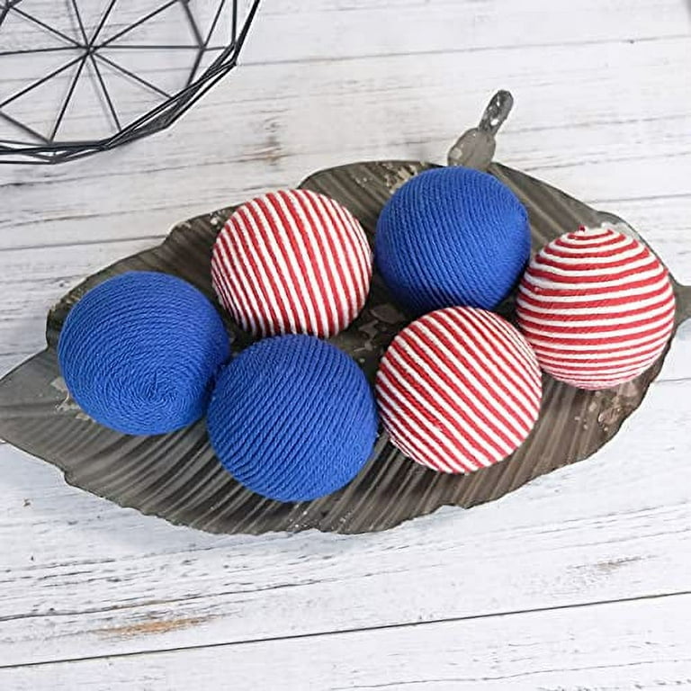 6Pcs 3.5inch Red White Blue Decorative Balls Rope Balls American Flag Day  American National Day 4th of July Decorations Patriotic Decor Ball for Vase  Bowl Filler Balls Spheres Orbs Fillers (rope ball) 