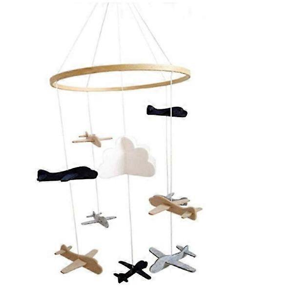 Crib Mobile Airplane & Clouds Nursery Decoration Grey And White, Navy Blue, Compatible With Crib Mobile