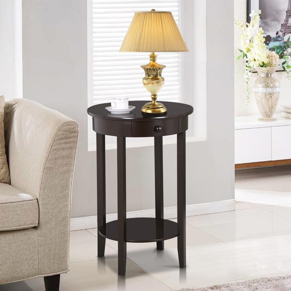 Yaheetech Round Sofa Side End Table with Drawer Wood Beside Nightstand