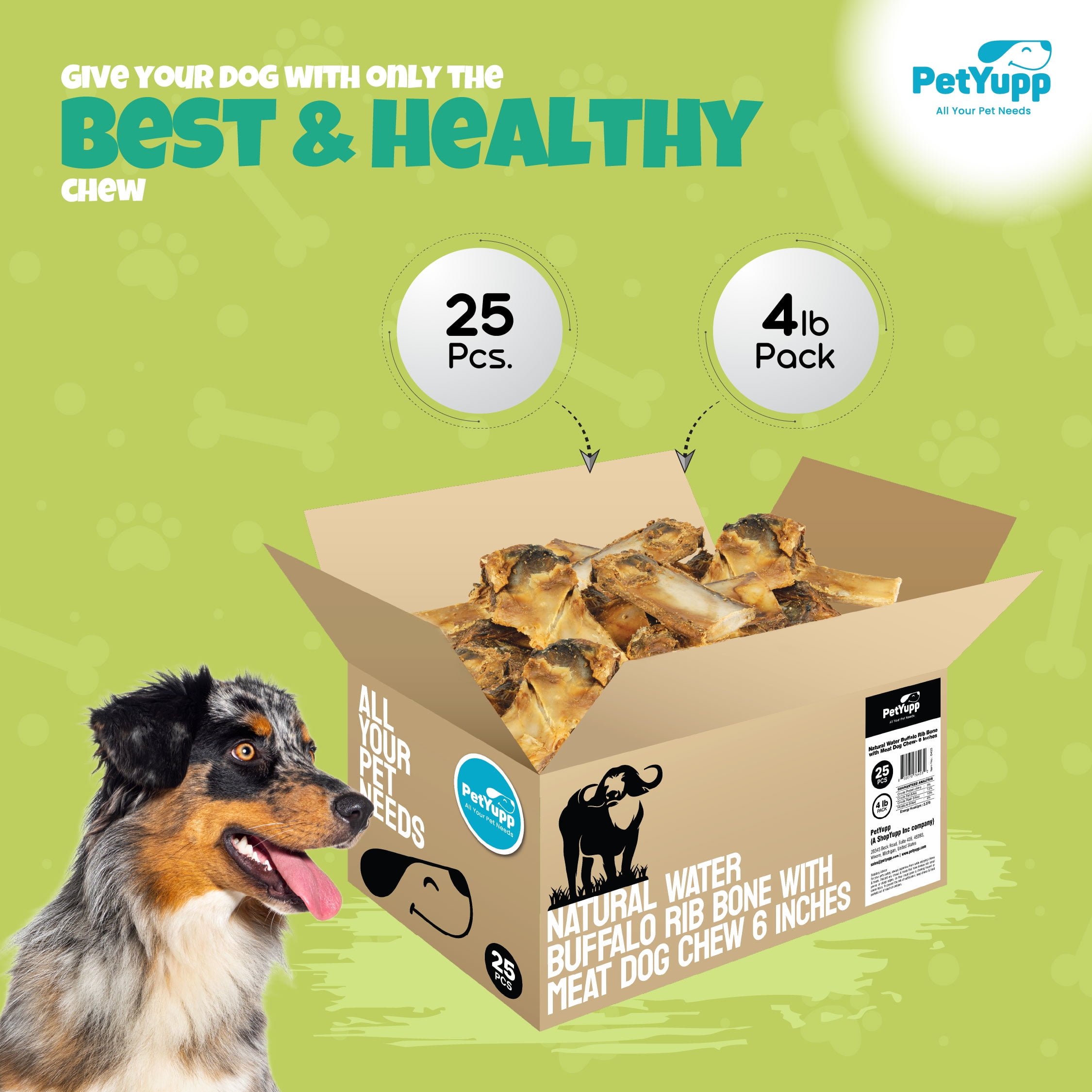 PetYupp Beef Rib Bones for Dogs, 25 Count