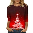 thumbnail image 3 of DDAPJ pyju Plus Size T-shirts for Women Christmas Tree Print 3/4 Sleeve Tops Loose Fit Mid-length Crewneck Pullover Holiday Blouses Red M, 3 of 6