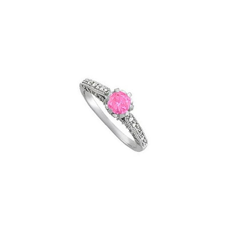 Fine Jewelry Vault UBUNR50458AGCZPS Pink Sapphire & CZ Engagement Ring Sterling Silver - 1.25 CT TGW , 12 Stones