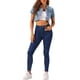 thumbnail image 2 of CHAQUETA DE JEAN CORTA DE DENIM LAVADO CON CUELLO CAÍDO Y MANGAS CORTAS PARA MUJER INSPIRADA CHIC AZUL CLARO M, 2 of 6