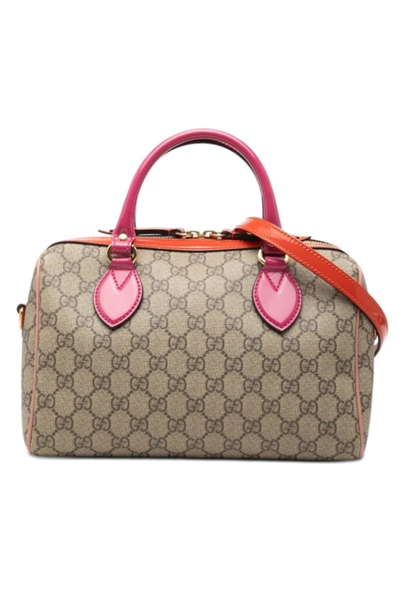Pre-Owned Gucci GG Supreme Handbag Shoulder Bag 2WAY 409529 Brown Pink Red Patent Leather...