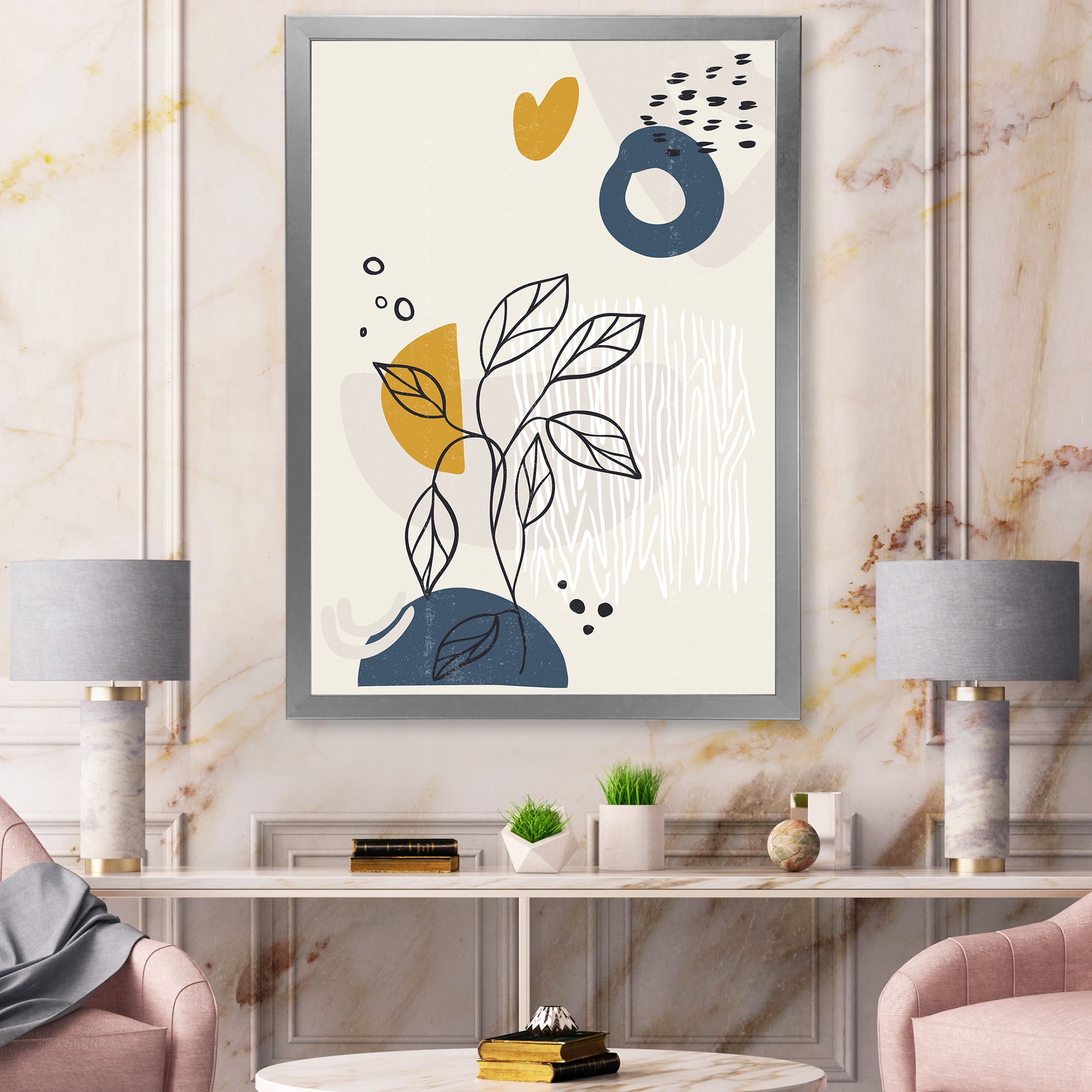Designart 'Ancient Boho Art Minimalistic Flowers II' Modern Framed Art Print
