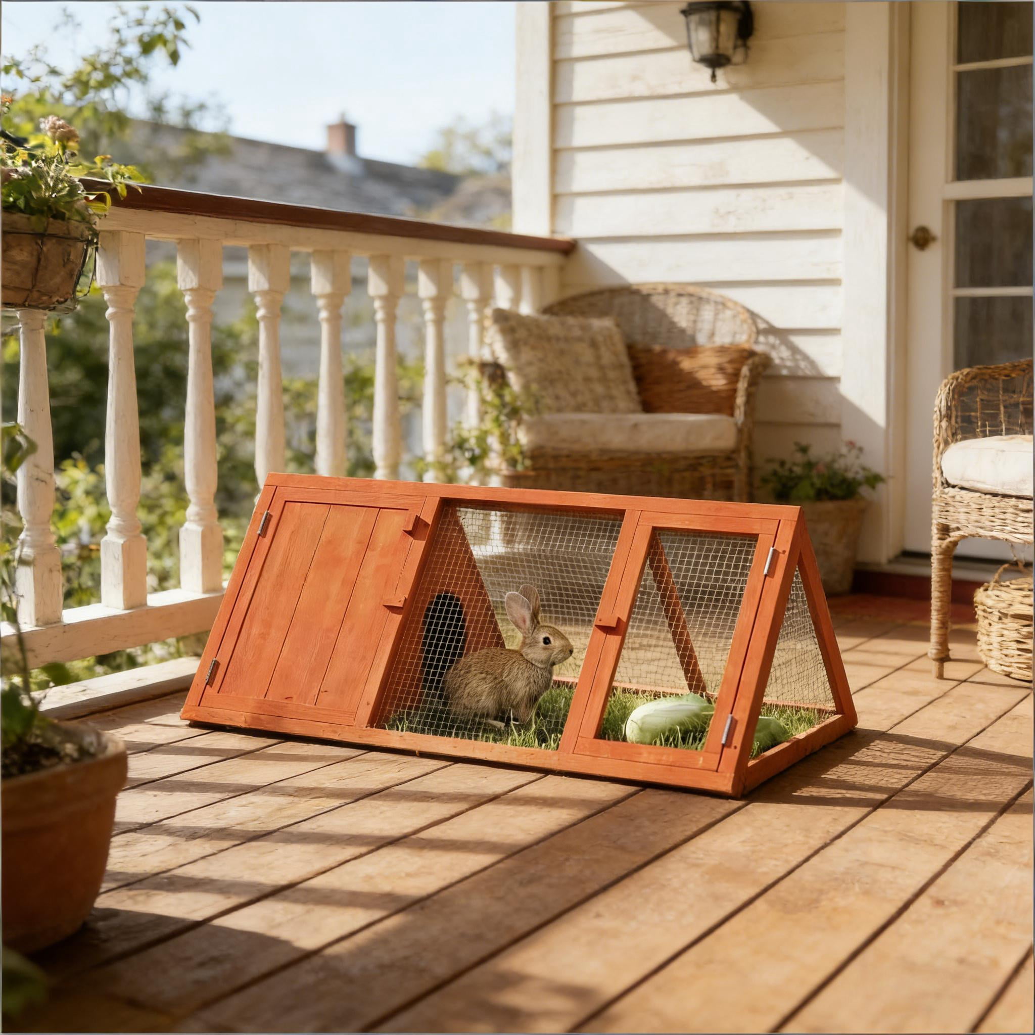 Wooden Small Animal Cage, Rabbit Hutch Outdoor Triangle Bunny House