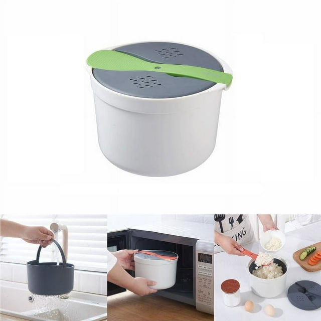 Product Category Cooking Utensils — Microwave Rice Cooker 8 Cup Set for Effortless Meal Prep Durable Cookware with Lid Spatula Measuring Cup Easy Clean and Quick Cooked Rice