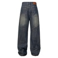 thumbnail image 5 of Men Loose Fit Jeans with Frayed Hem Washed Finish Slight Stretch for Casual Everyday Wear Durable Denim Pants Style, 5 of 17