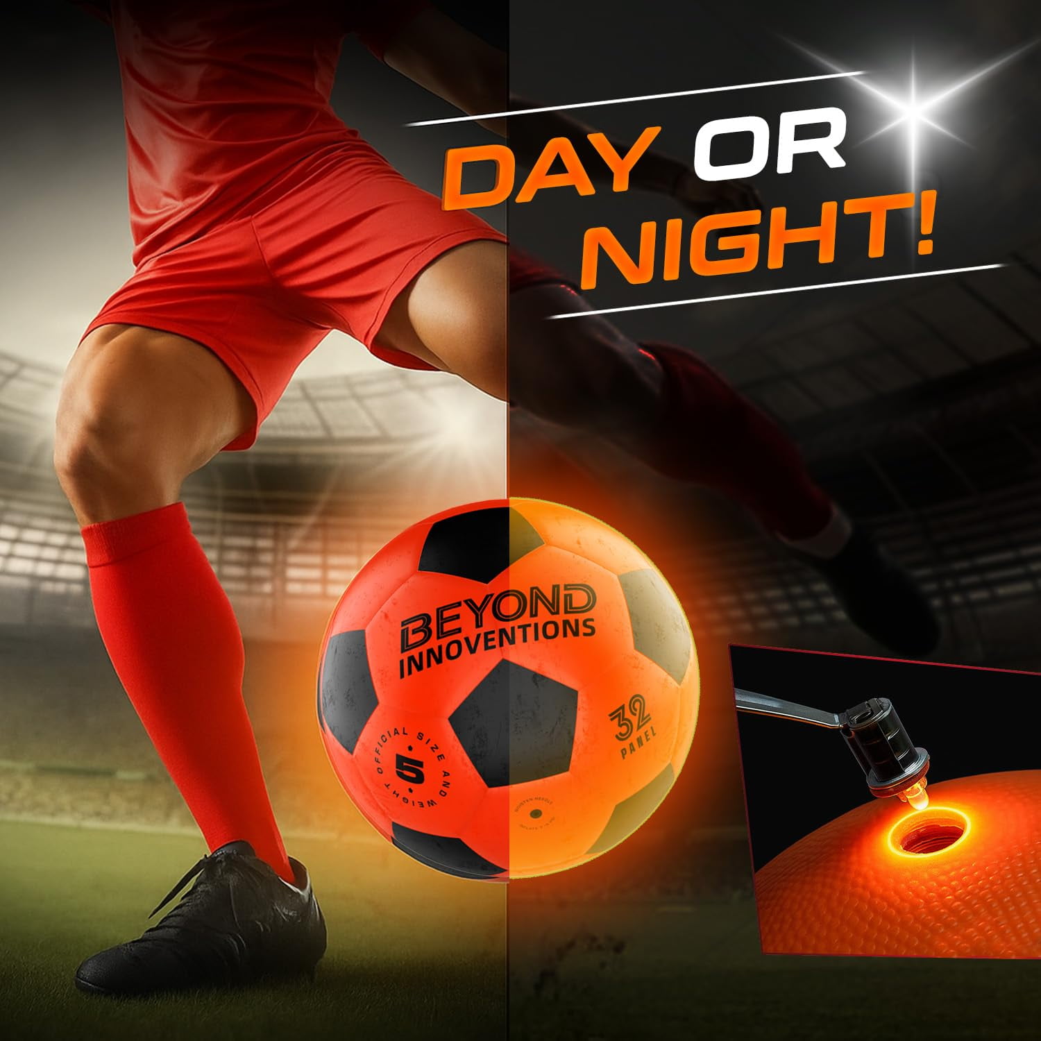 BEYOND INNOVENTIONS Soccer Ball Light Up Glow in the Dark for Boys & Girls 8-15+ Year Old, Size 5