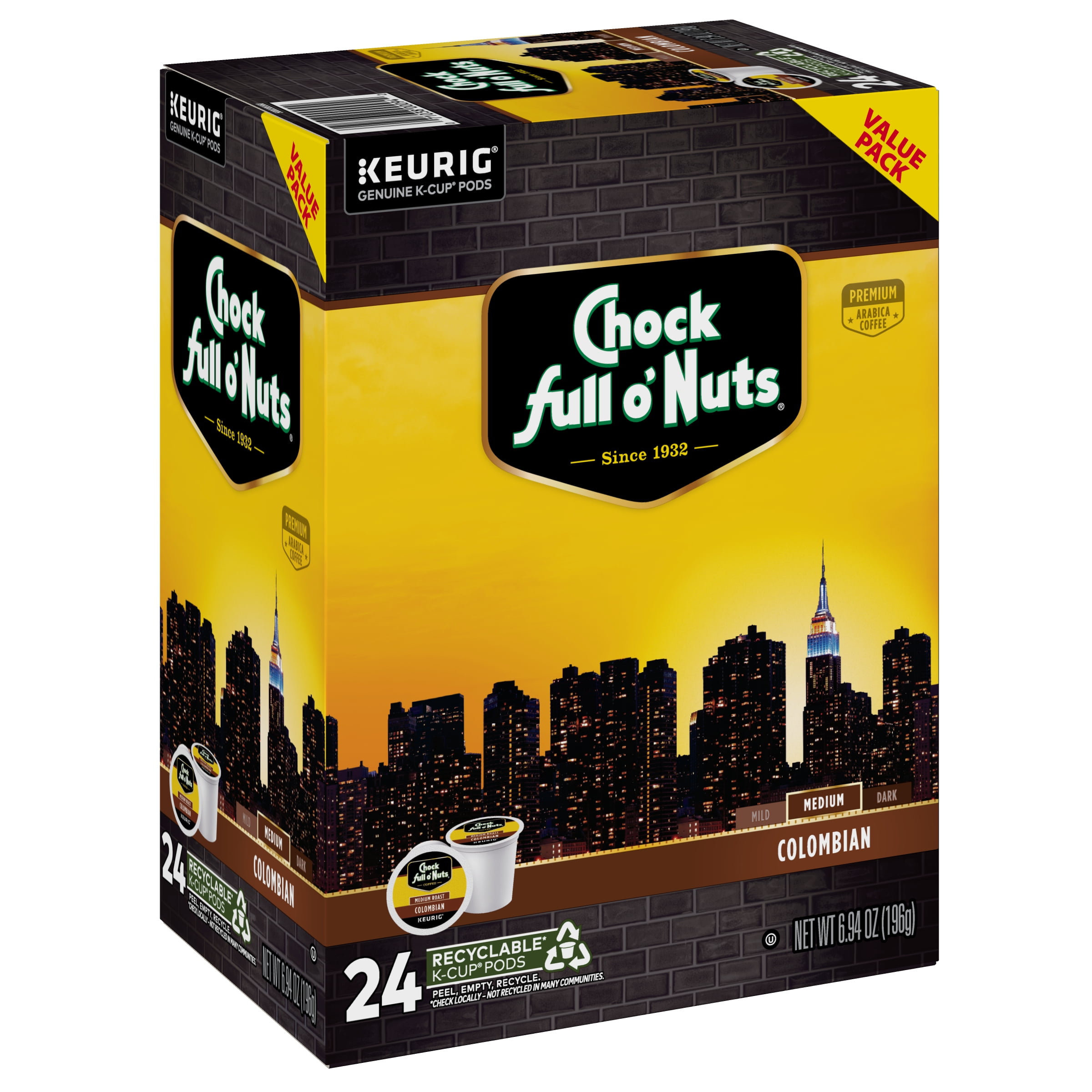 Chock full o’Nuts® Donut Shop Coffee, Single Serve Keurig® K-Cup® Pods, Medium Roast Coffee, 24-Count Box