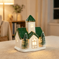 thumbnail image 2 of Ceramic Christmas House Decoration Lighted Snow Tabletop Ornament Holiday Village Figurine Indoor Display Party Setup Accessory, 2 of 3