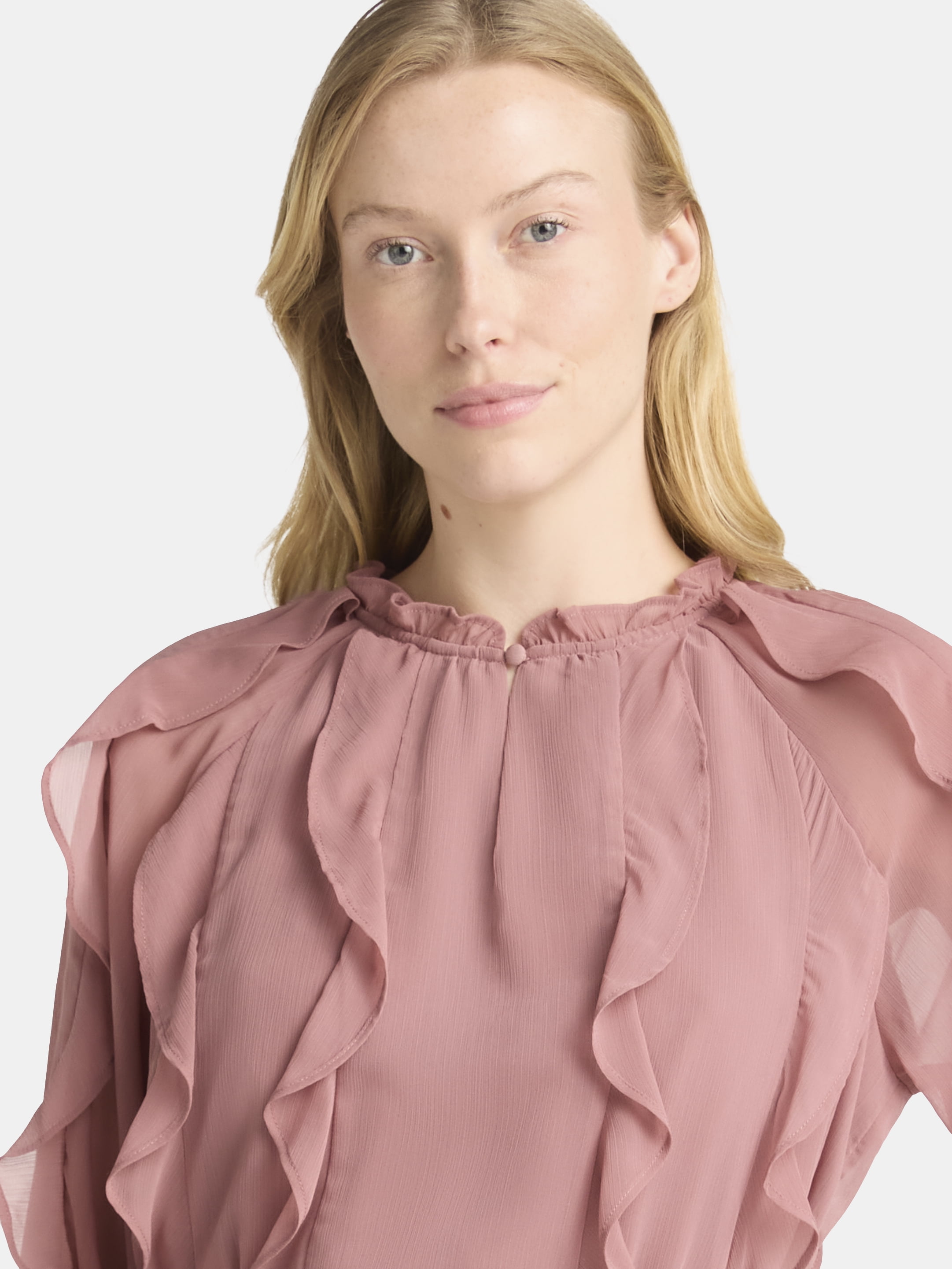 Time and Tru Women's and Women's Plus Belted Ruffle Mini Dress, Sizes XS-4X