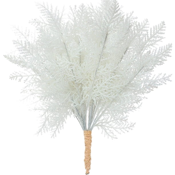Nvzi 20 piezas de tallos de pino artificiales con purpurina para relleno de adornos de árbol de Navidad (blanco)