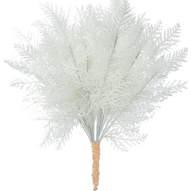 Xiao Hua 20 tallos de pino artificiales con purpurina navideña para rellenar adornos de árbol de Navidad (blancos)