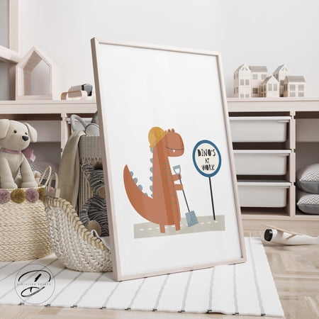 Baby Boy Nursery Dinosaur Boys Construction Wall Art Print, Curated Nursery Theme For Nursery And Bedroom Decor
