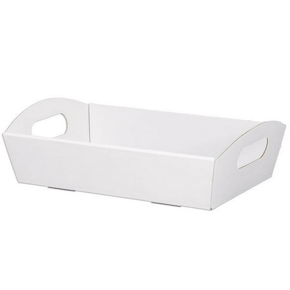 6 PK, White Large Shallow Folding Market Tray For Use As Gourmet Gift Baskets, Food Baskets Or Home Decor Decorative Accessory