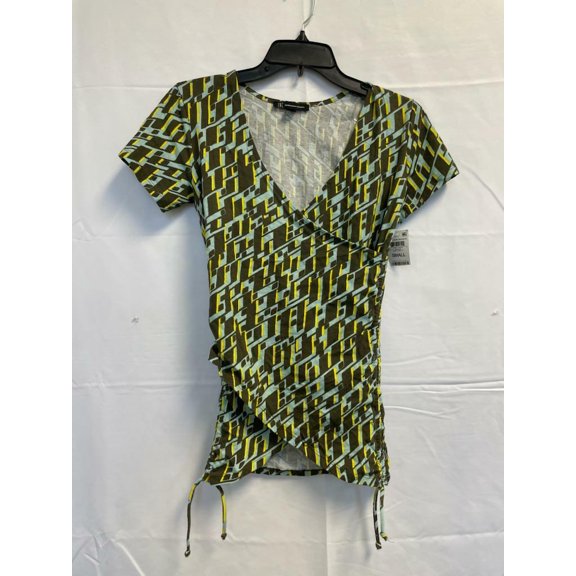 MSRP $35 Inc Printed Surplice Side-Tie Keeva Geometric Top Size Small