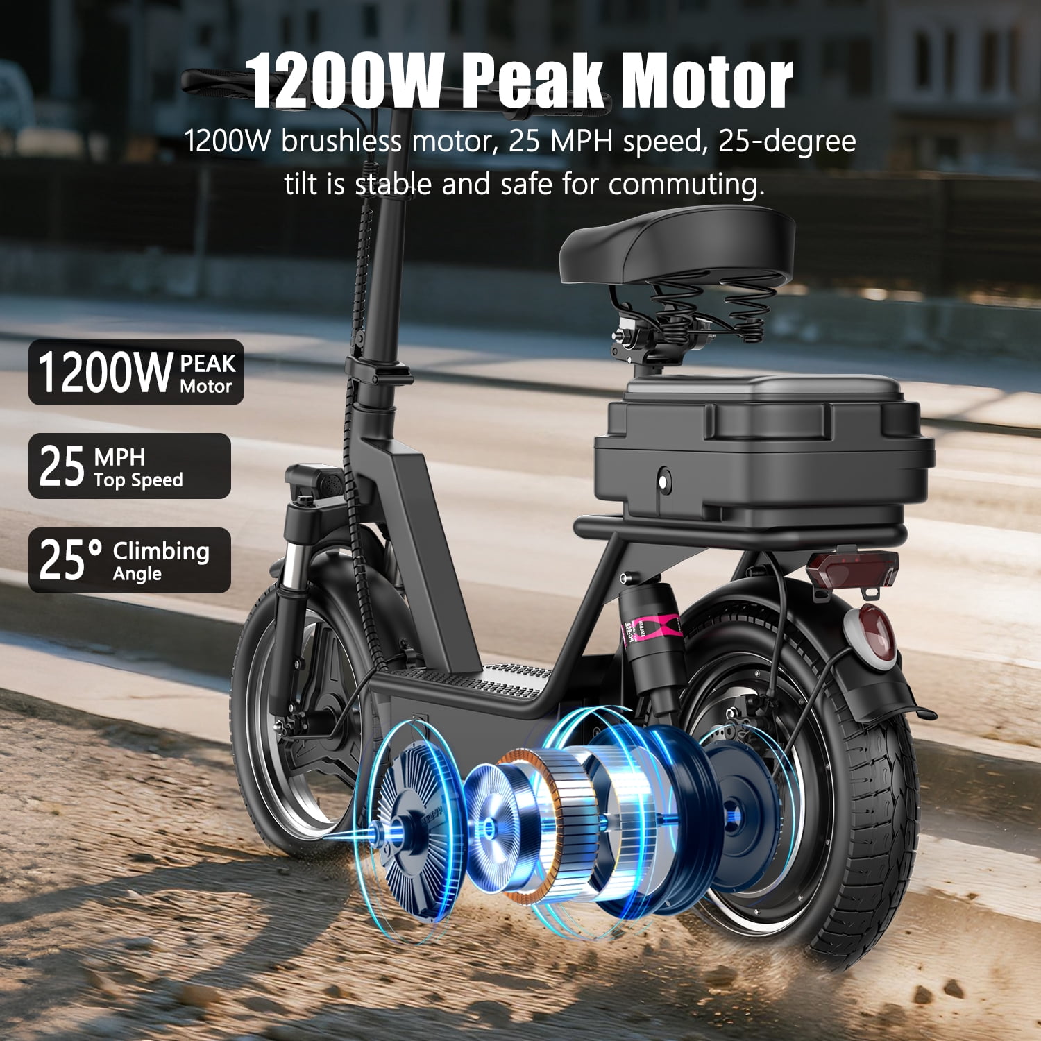 ASKGO K11 Commuter Electric Scooter,1200W Peak Motor 48V 15Ah High-Performance E-scooter, 14 " Commuter Electric Scooter with Seat &Carry Basket-Up to 35Miles 25MPH,Electric Scooter For Adults,UL2272