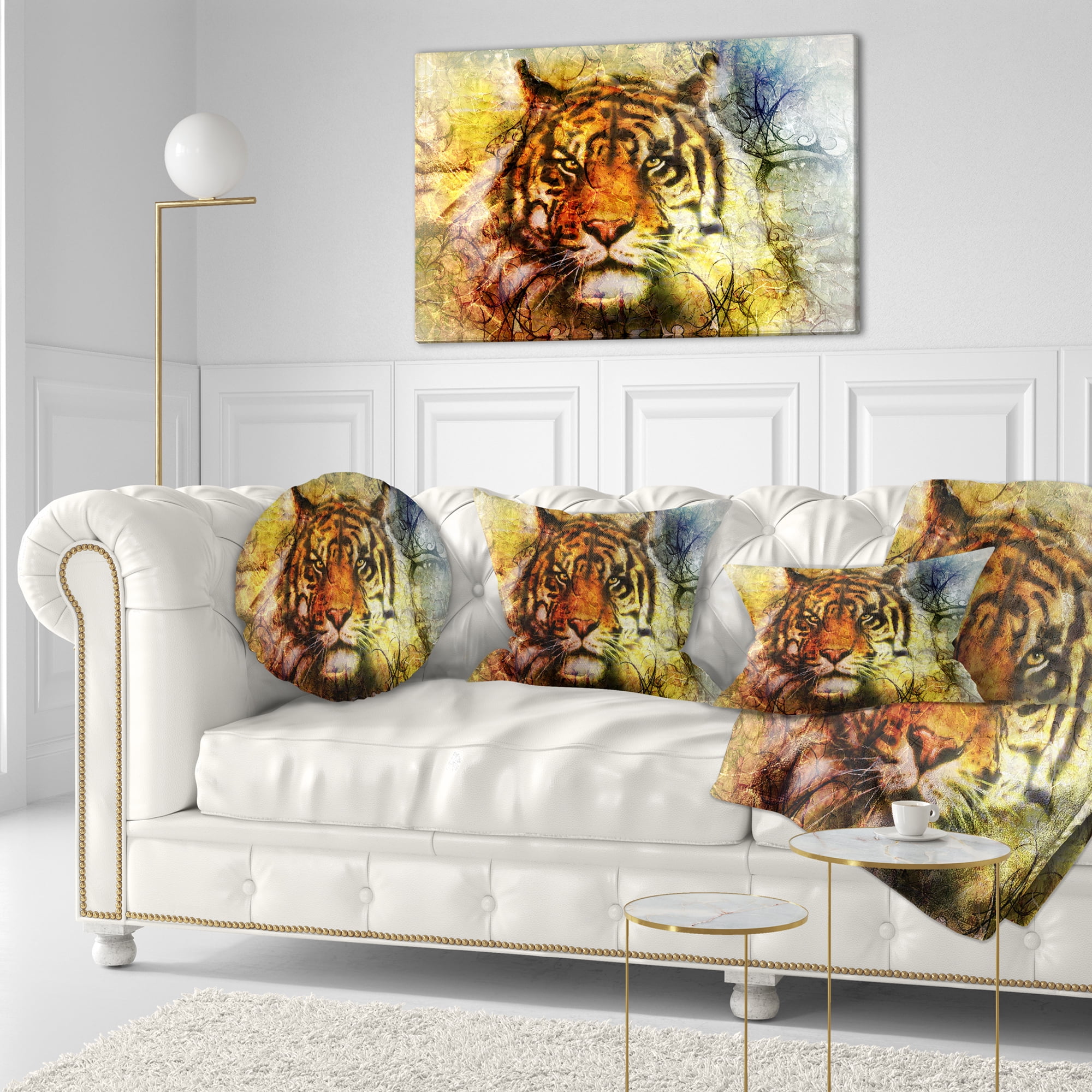 Designart Mighty Tiger with Mystic Face - Animal Throw Pillow - 12x20