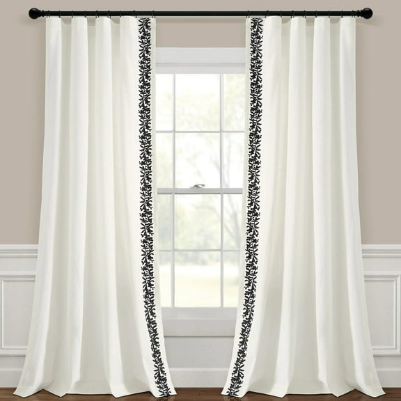 Lush Decor Luxury Modern Flower Linen Like Embroidery Border Window Panel - OffWhite/Black - Single - 84 x 52