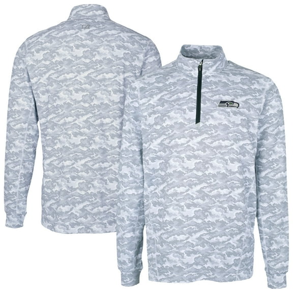 Men's Cutter & Buck Charcoal Seattle Seahawks  Traverse Camo Print Stretch Quarter-Zip Top