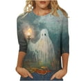 thumbnail image 2 of Inverlee Women's Halloween Shirts Funny Pumpkin Ghost Graphic Tees Trendy Crewneck T-shirt 3/4 Sleeve Dressy Casual Blouse Tops Halloween Clothes, 2 of 5