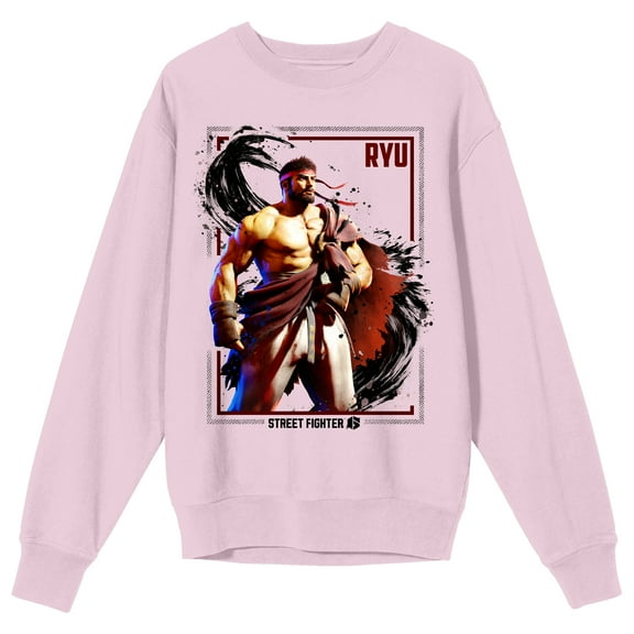 Street Fighter VI Ryu In Box Frame Crew Neck Long Sleeve Cradle Pink Adult Sweatshirt-Medium