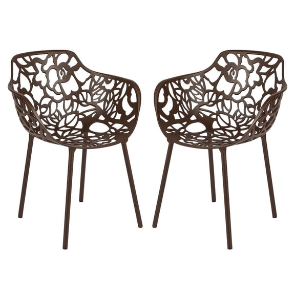 Modern Aluminum Accent Chairs - Set of 2 - Patio Outdoor Indoor Seating - Floral Design Furniture