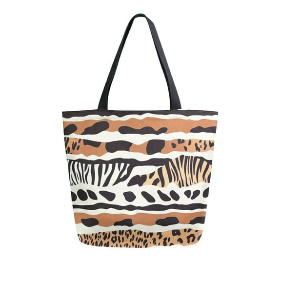 Durable Canvas Tote Bag with Zip Pocket Bags for Woman Shoulder Versatile Carryall for Everyday Use Animal Print Pattern