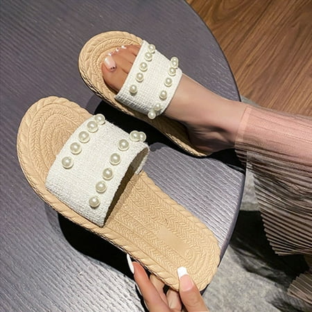 

amlbb Women s Summer Sandals Flat Shoes Madam Beach Babouche Summer Non-Slip Causal Slippers on Clearance
