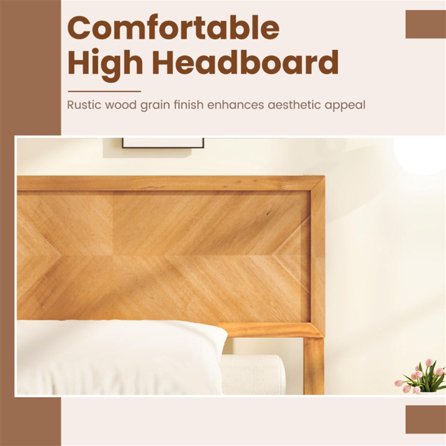 Demi Bonn Twin Size Bed Frame with Headboard, Acacia Wood Platform Bed Frame with Under Bed Storage, No Box Spring Needed, Gold